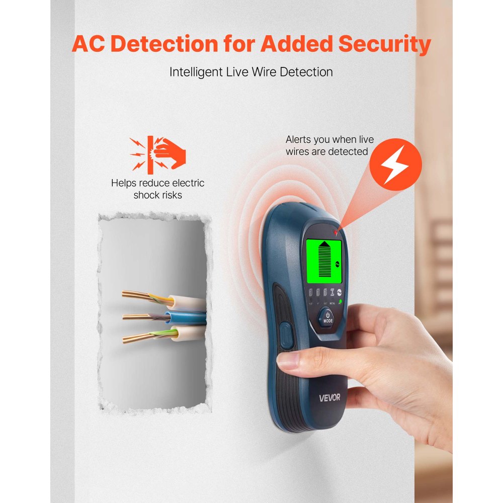 VEVOR Detector de Vigas Electrónico de Pared 5 en 1, con Sensor Inteligente, Pantalla LCD de Alta Definición y Alarma Sonora, Vigas Metálicas y Cables Eléctricos, Color Azul, 170 x 72 x 37 mm
