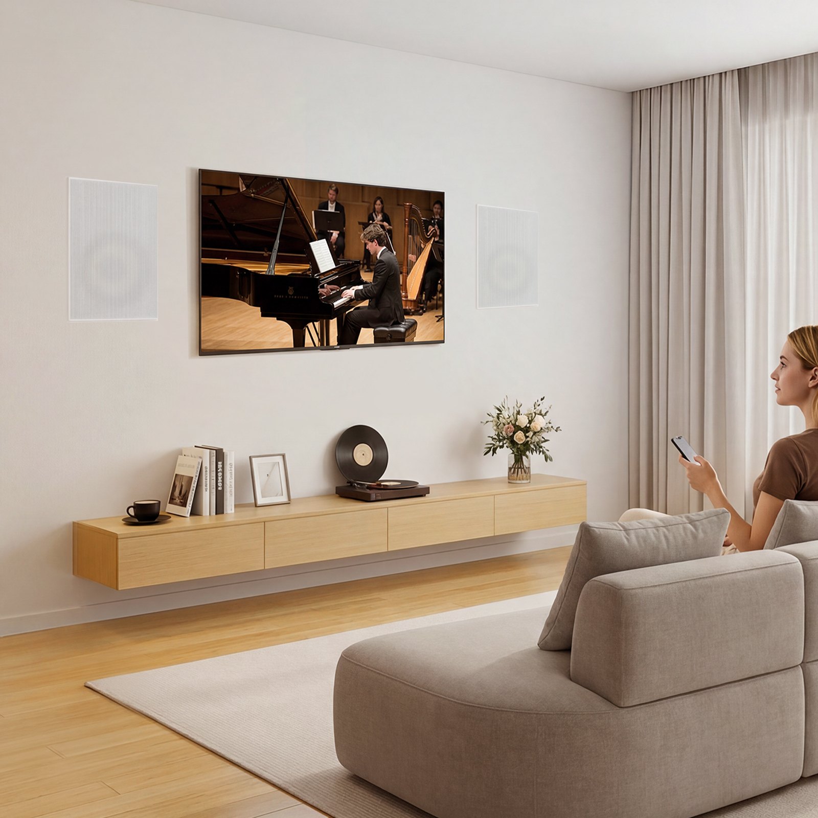 VEVOR Altavoces de Pared 203,2 mm 1 Par, Sistema de Altavoces Empotrables para Pared, con Rejilla Pintable, Sonido Hi-Fi, Potencia Máxima de 200 W, Rectangulares, para Sala de Estar, Cine en Casa