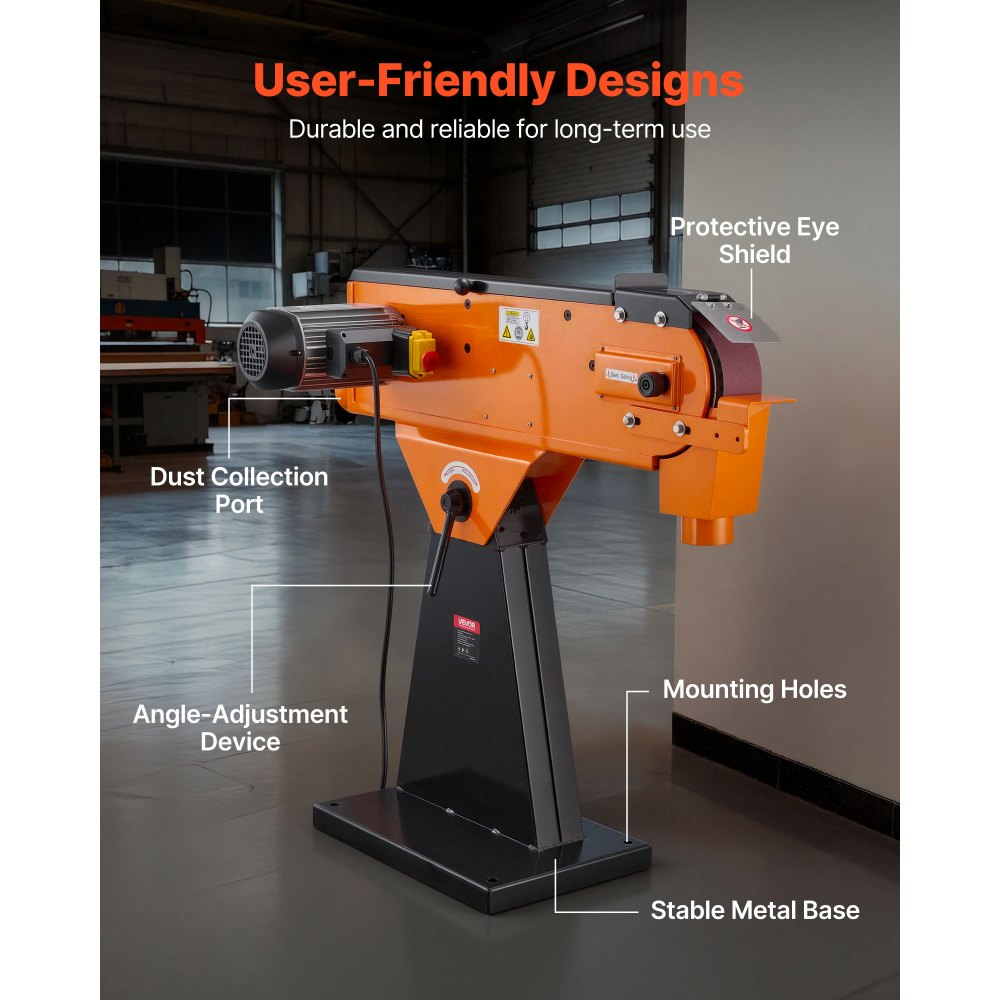 VEVOR Lijadora de Banda 7,62 x 200,7 cm, 2100 W, 900 RPM, con Ángulo Ajustable 0° a 45° y Puerto de Recolección de Polvo para Trabajos Profesionales de Carpintería y Metalurgia, Velocidad Única