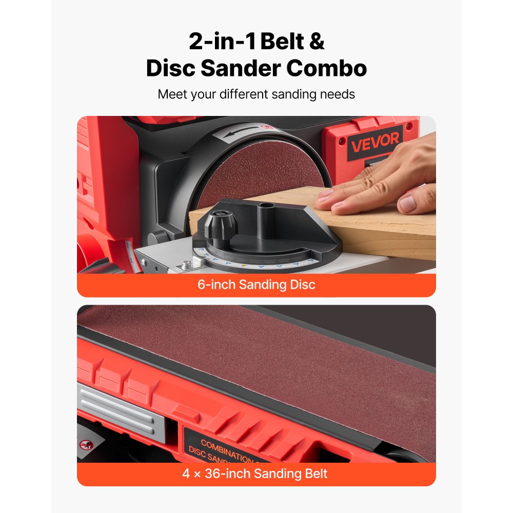 VEVOR Lijadora de Banda y Disco 400 W, con Disco 152,4 mm y Banda 101,6 x 914,4 mm, Mesa de Trabajo Ajustable de 0 a 45° y Puerto de Extracción de Polvo para Carpintería y Afilado de Cuchillos