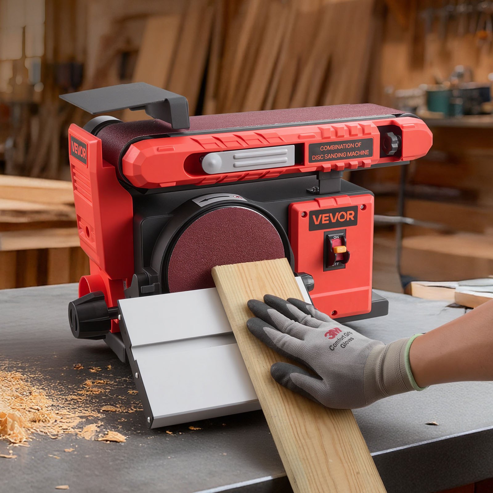 VEVOR Lijadora de Banda y Disco 400 W, con Disco 152,4 mm y Banda 101,6 x 914,4 mm, Mesa de Trabajo Ajustable de 0 a 45° y Puerto de Extracción de Polvo para Carpintería y Afilado de Cuchillos