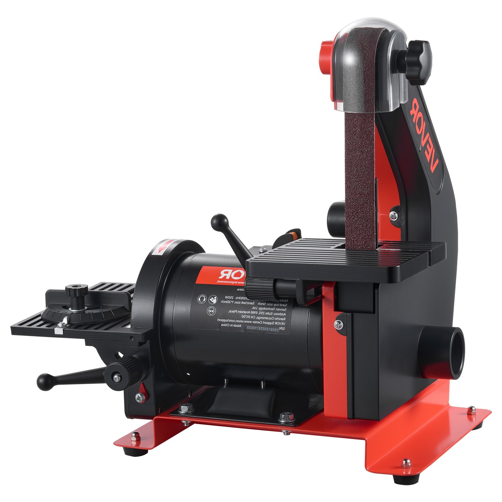 VEVOR Lijadora de banda y disco de 250 W, con disco 127 mm y banda 25,4 x 762 mm, mesa de trabajo ajustable de 0 a 45° y puerto de extracción de polvo para carpintería y afilado de cuchillos