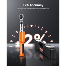 VEVOR Llave Dinamométrica Digital Accionamiento de 3/8" 0-135 Nm 72 Dientes ±2% de Precisión Llave Dinamométrica Electrónica con Valor Preestablecido, Zumbador y Notificación LED para Coches