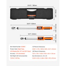 VEVOR 2 PCS Juego de Llaves Dinamométricas Digitales Accionamiento de 1/2" y 3/8" 72 Dientes ±2% de Precisión Llave Dinamométrica Electrónica con Valor Preestablecido, Zumbador y Notificación LED