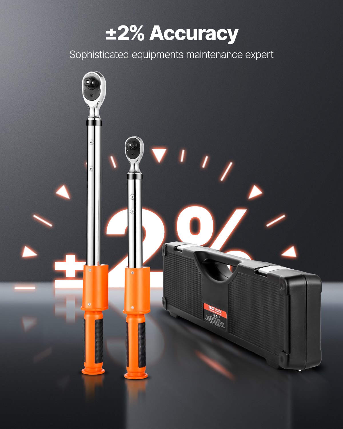 VEVOR 2 PCS Juego de Llaves Dinamométricas Digitales Accionamiento de 1/2" y 3/8" 72 Dientes ±2% de Precisión Llave Dinamométrica Electrónica con Valor Preestablecido, Zumbador y Notificación LED