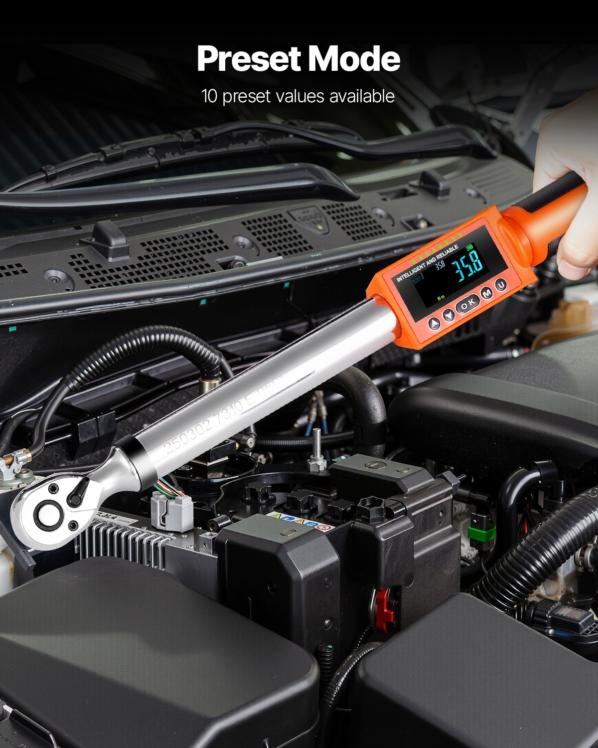 VEVOR 2 PCS Juego de Llaves Dinamométricas Digitales Accionamiento de 1/2" y 3/8" 72 Dientes ±2% de Precisión Llave Dinamométrica Electrónica con Valor Preestablecido, Zumbador y Notificación LED