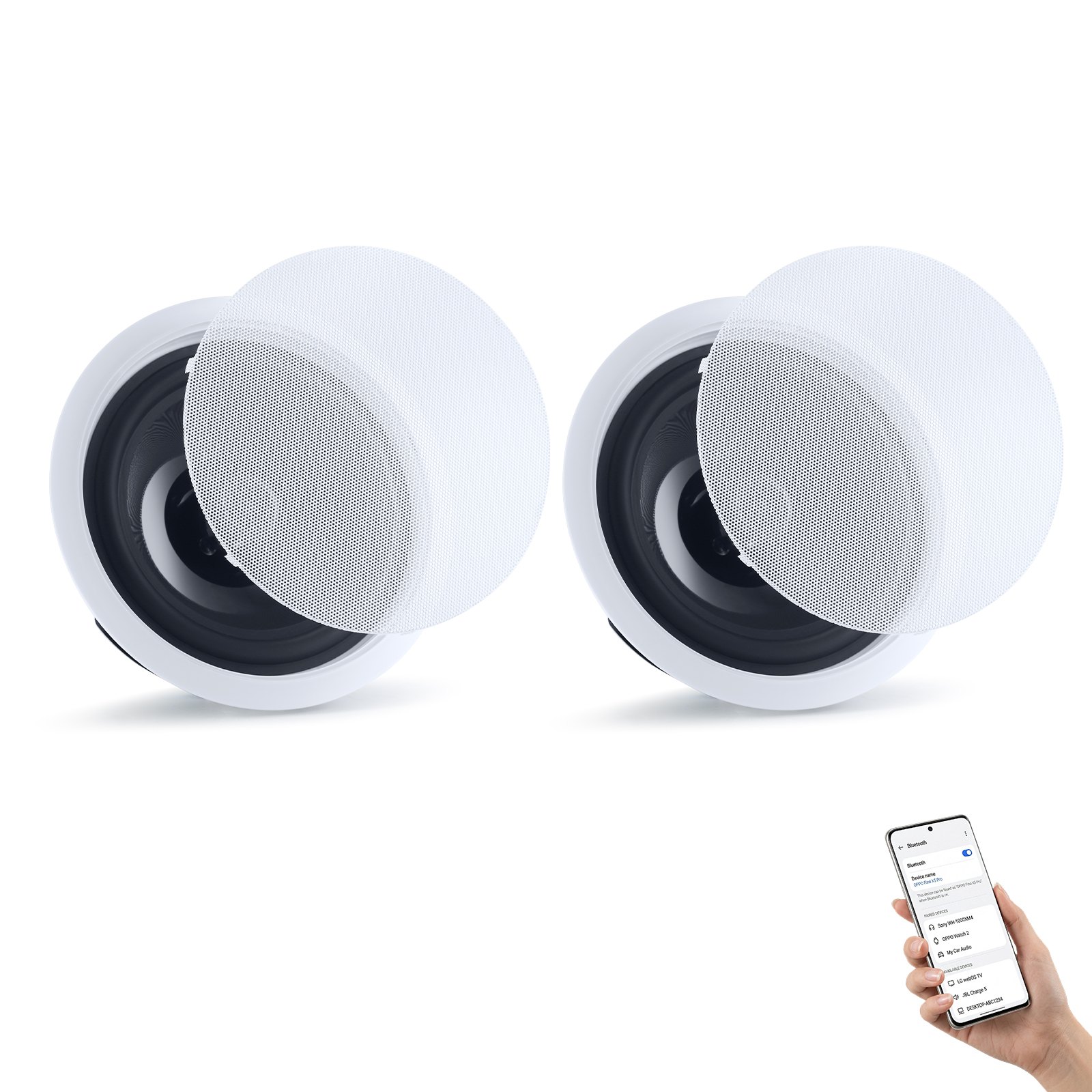 VEVOR Altavoces de Techo 203,2 mm, Sistema de Altavoces para Techo con Amplificador y Bluetooth, Montaje Empotrado con Cable, para Sala de Estar, Cine en Casa, Comedor, Balcón Cubierto, 1 Par