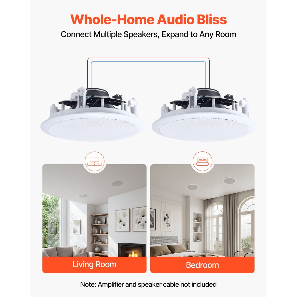 VEVOR Altavoces de Techo 203,2 mm 1 Par, Sistema de Altavoces para Techo, Potencia Máxima de 150 W, Sonido Hi-Fi, Montaje Empotrado, para Sala de Estar, Cine en Casa, Comedor, Balcón Cubierto