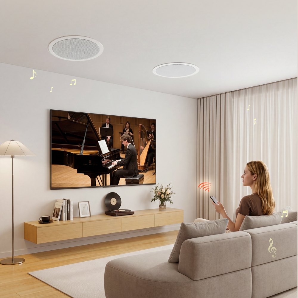 VEVOR Altavoces de Techo 203,2 mm 1 Par, Sistema de Altavoces para Techo, Potencia Máxima de 150 W, Sonido Hi-Fi, Montaje Empotrado, para Sala de Estar, Cine en Casa, Comedor, Balcón Cubierto
