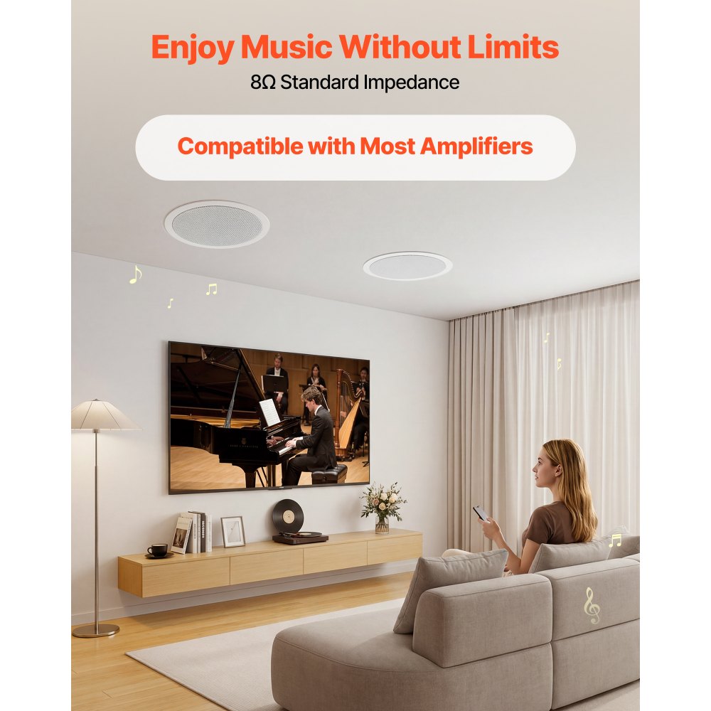 VEVOR Altavoces de Techo 203,2 mm 1 Par, Sistema de Altavoces para Techo, Potencia Máxima de 150 W, Sonido Hi-Fi, Montaje Empotrado, para Sala de Estar, Cine en Casa, Comedor, Balcón Cubierto