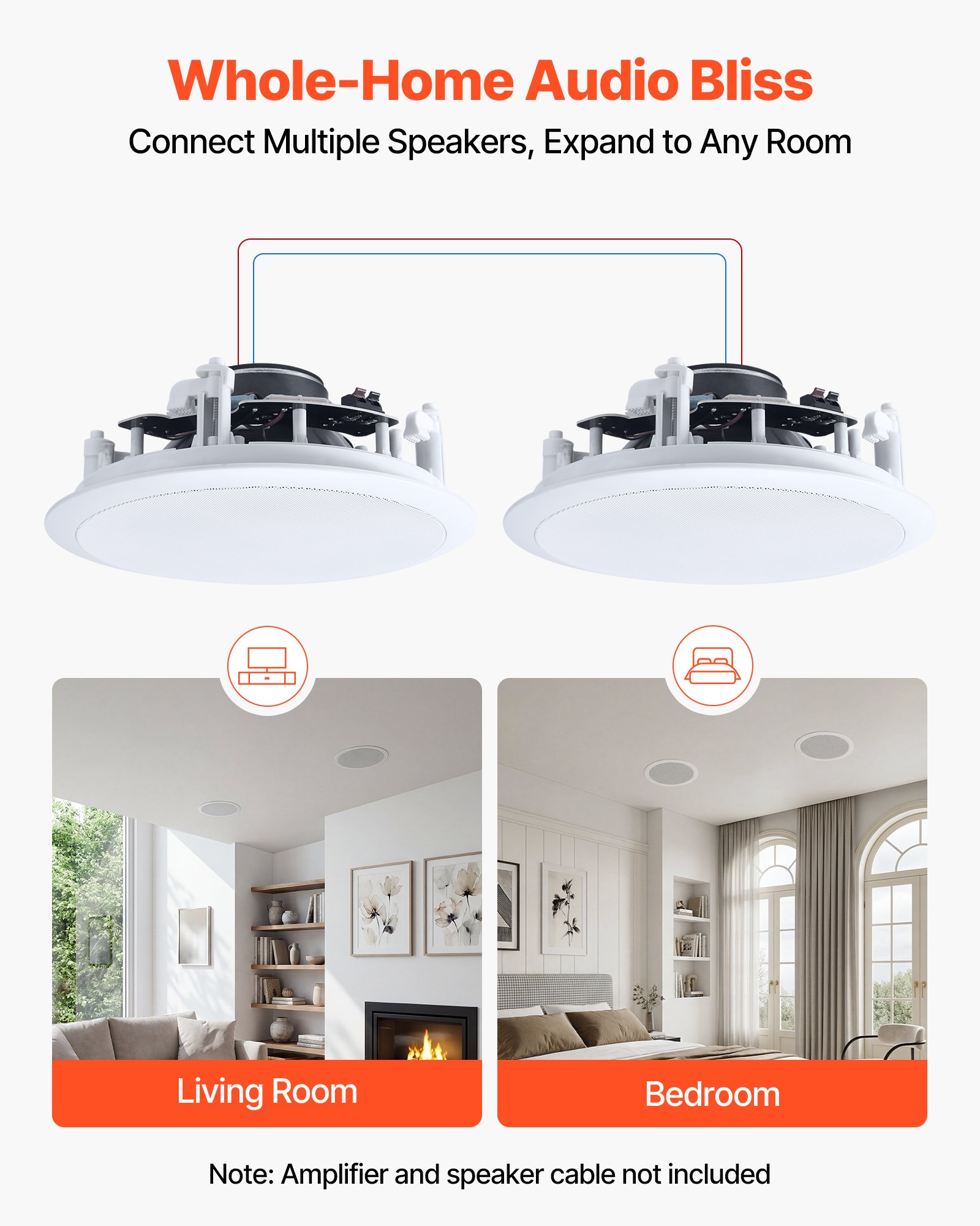VEVOR Altavoces de Techo 203,2 mm 1 Par, Sistema de Altavoces para Techo, Potencia Máxima de 150 W, Sonido Hi-Fi, Montaje Empotrado, para Sala de Estar, Cine en Casa, Comedor, Balcón Cubierto