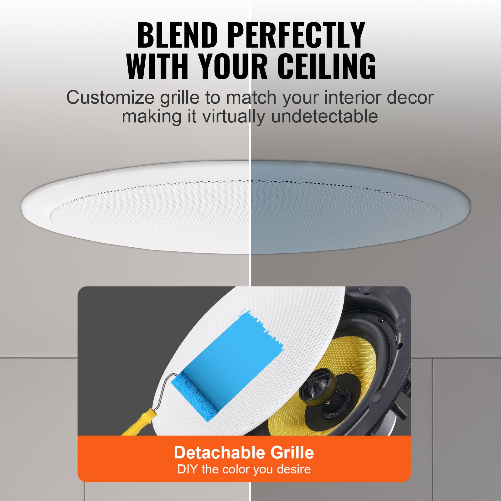VEVOR 20 cm ceiling speaker, 200 W, ceiling and wall mounting speaker system with 8 Ω impedance, 89 dB sensitivity, for kitchen, living room, bedroom or covered porches