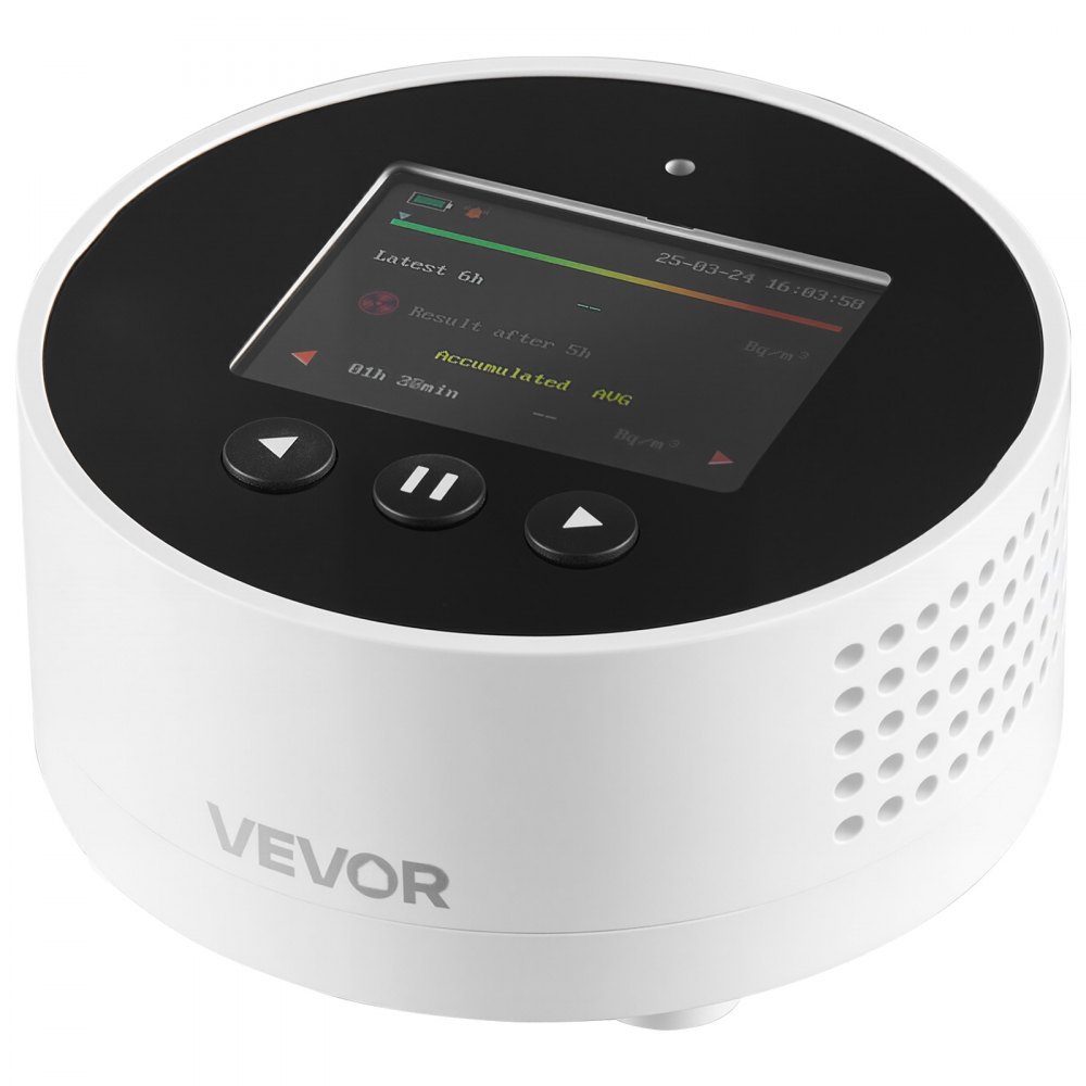 VEVOR Detector de Radón, Rango de Medición de 3,3 Bq a 37 kBq/m³, Monitor Portátil Recargable o Con Cable de Radón y Calidad del Aire, Monitorización de la Concentración de Radón a Largo Plazo
