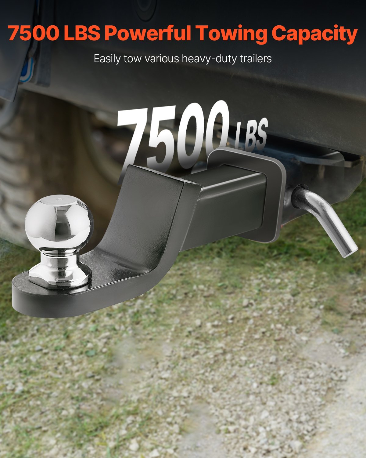 VEVOR towbar, suitable for 50 mm receivers, ball head mount with 50 mm ball & pin, ball coupling with 3400 kg load capacity, 50 mm drop, for heavy-duty trucks with carbon steel, black