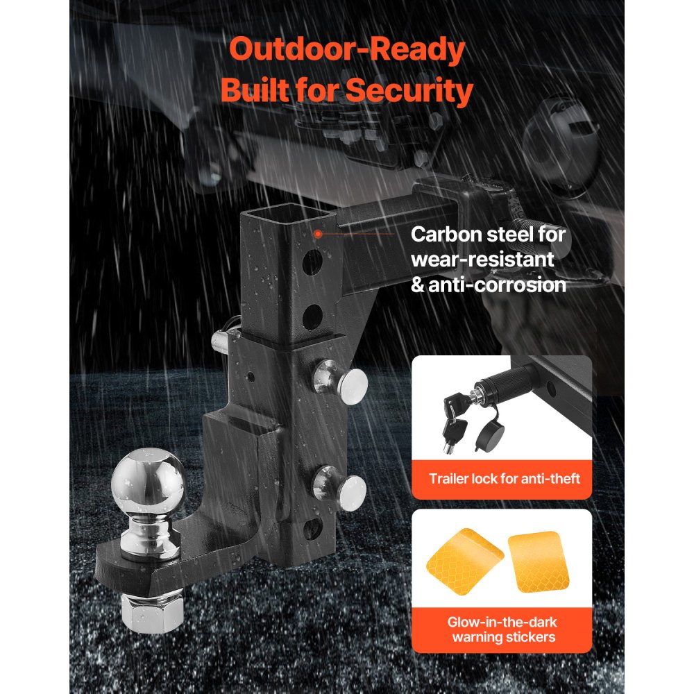 VEVOR Enganche de Remolque Ajustable para Receptor de 50 mm, Montaje de Bola de Enganche de Remolque con Bola y Pasador de 50 mm, Capacidad de Enganche de Bola de 3400 kg, Caída de 22,9 cm, Negro
