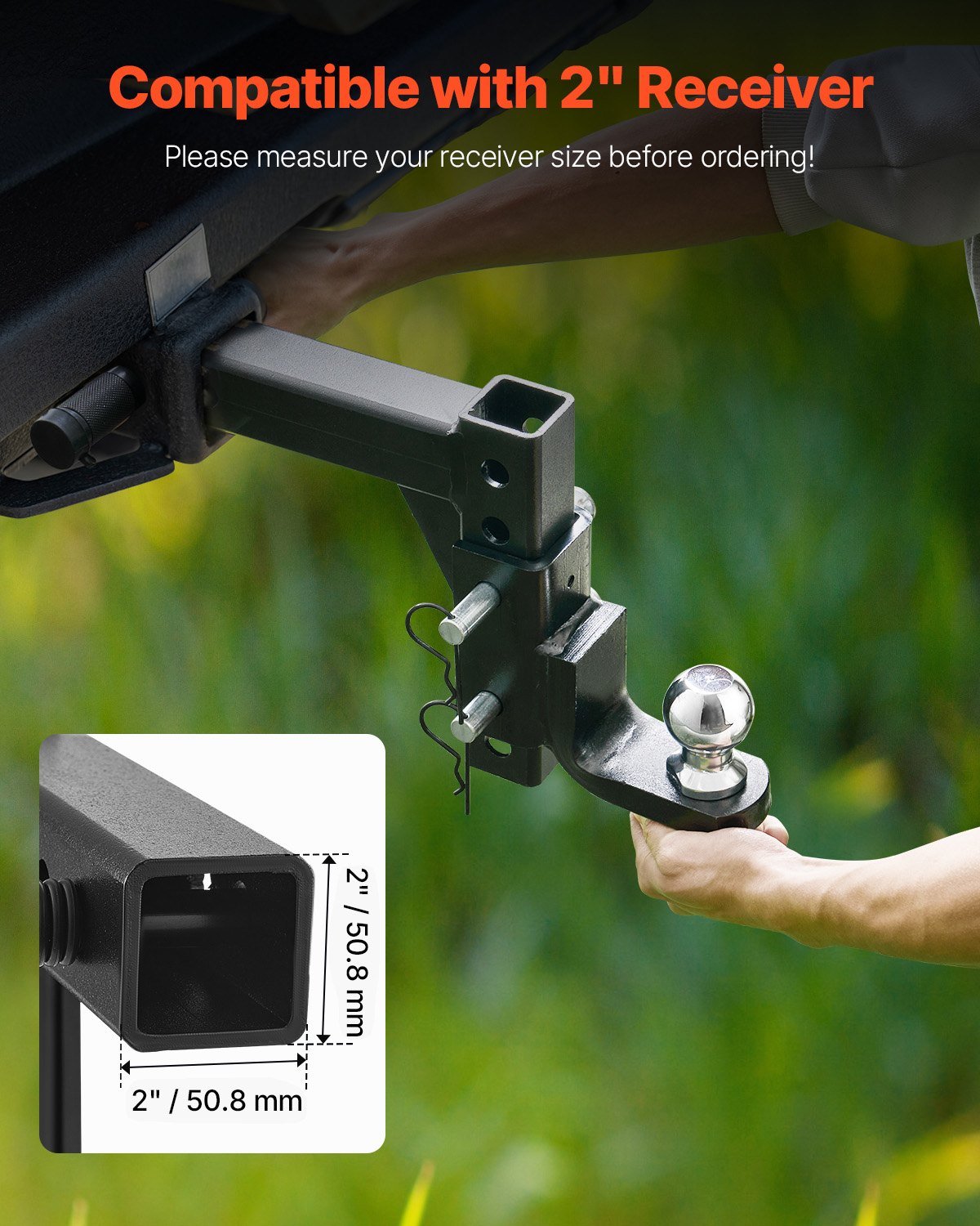 VEVOR towbar, compatible with 50.8 mm receivers, towbar ball mount with ball and pin, ball coupling with 3400 kg load capacity, for heavy-duty trucks with carbon steel, black