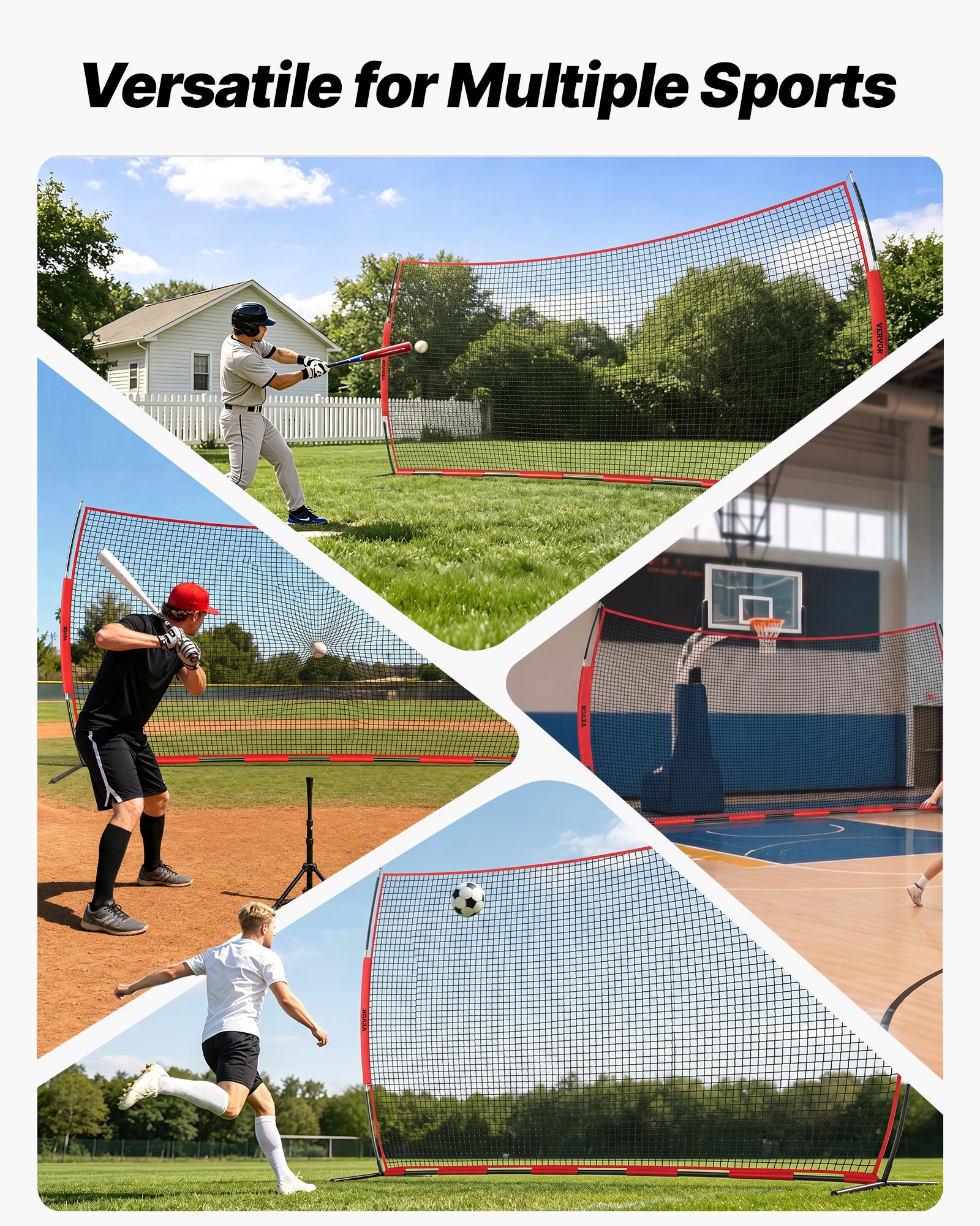 VEVOR Red de Barrera para Barricada, Red de Barrera deportiva de 6200x1400x3140mm Equipo de Práctica Portátil con Bolsa de Transporte,  Red de Protección para Entrenamiento de Béisbol, Softball