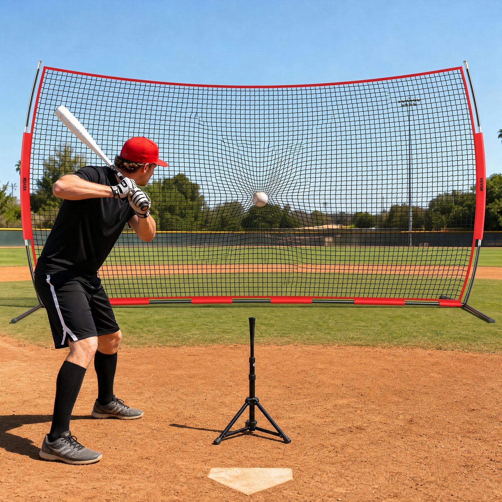 VEVOR Red de Barrera para Barricada, Red de Barrera deportiva de 6200x1400x3140mm Equipo de Práctica Portátil con Bolsa de Transporte,  Red de Protección para Entrenamiento de Béisbol, Softball