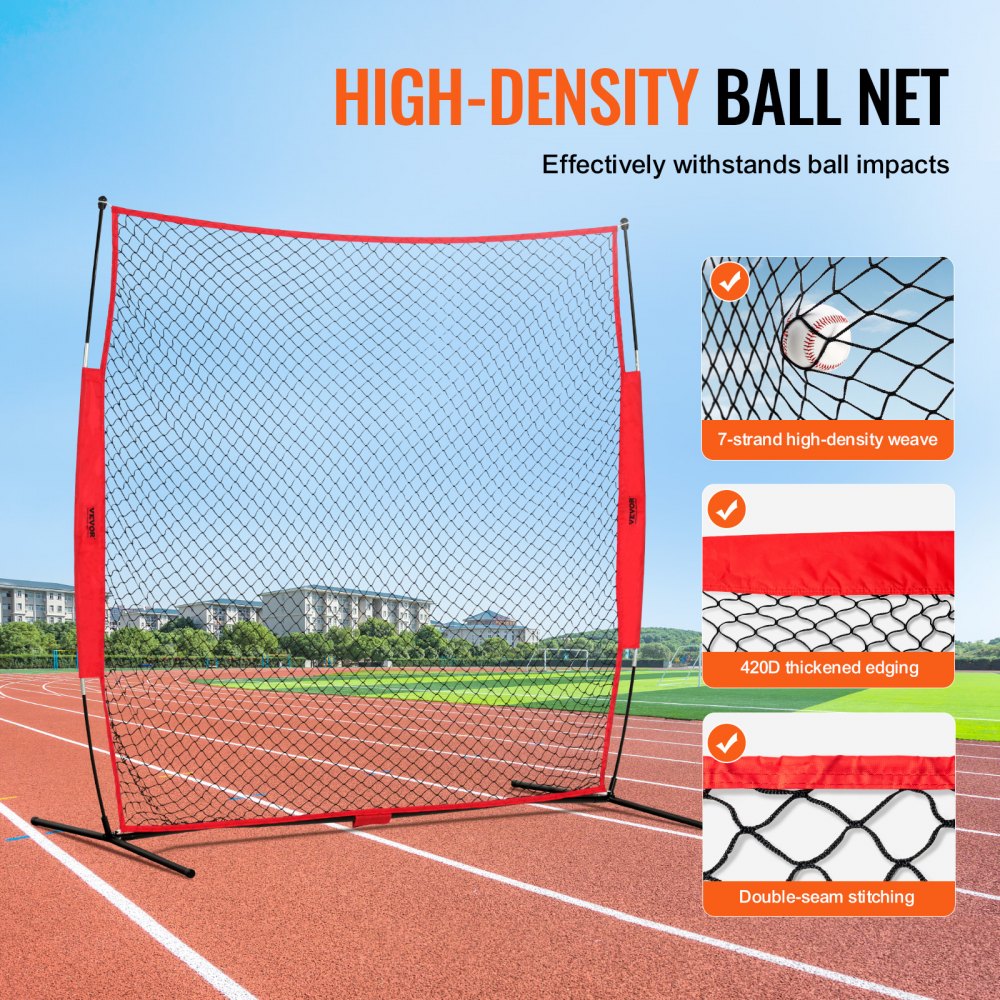 VEVOR Barricade Backstop Net, 238 x 107 x 212 cm Ball Sports Barrier Net, Portable Training Equipment with Carrying Bag, Protective Screen for Baseball, Softball, Lacrosse, Soccer, Hockey Training
