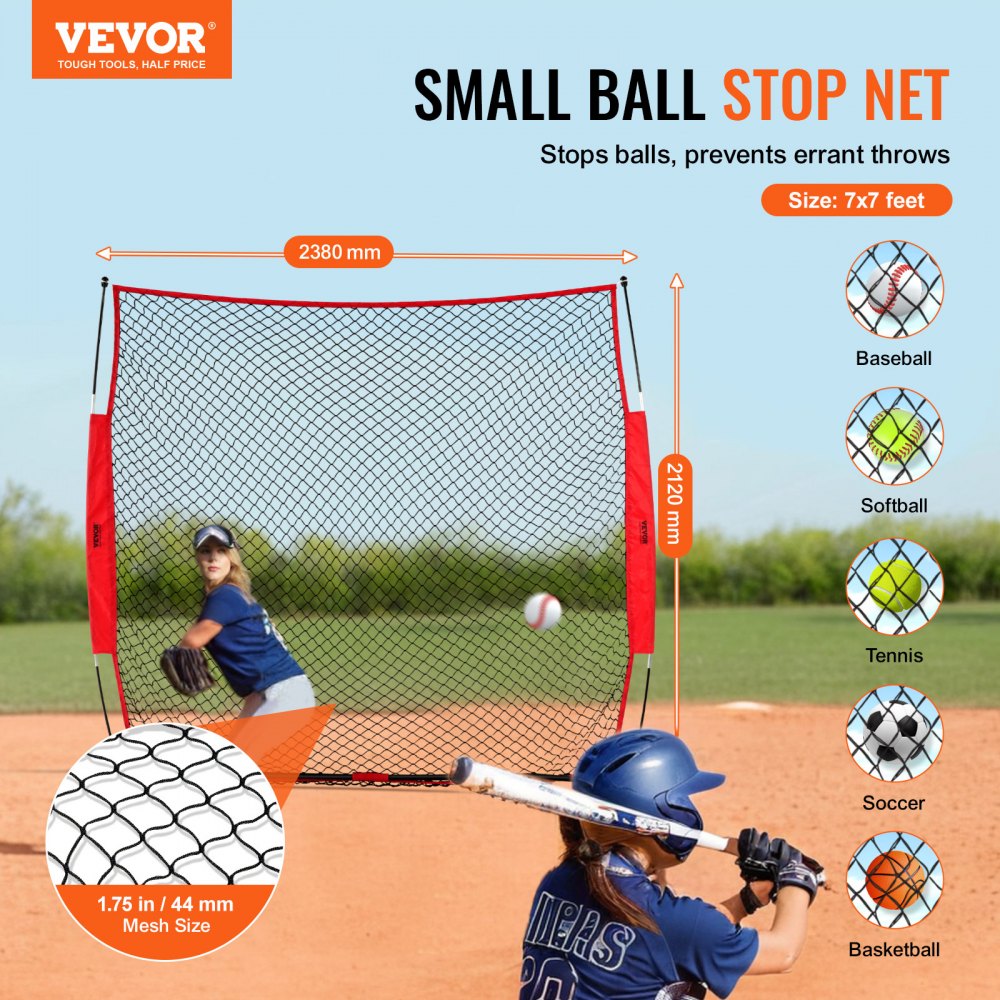 VEVOR Red de Barrera para Barricada, Red de Barrera deportiva de 2380x1070x2120mm Equipo de Práctica Portátil con Bolsa de Transporte,  Red de Protección para Entrenamiento de Béisbol, Softball