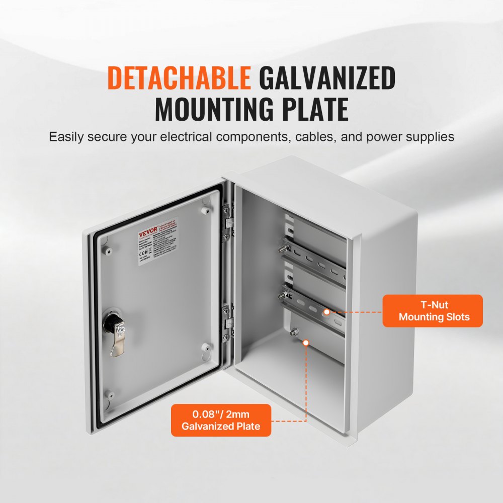 VEVOR control cabinet, NEMA electrical distribution box, 250x300x140 mm, NEMA 4X fiberglass electrical enclosure, IP66 waterproof and dustproof, suitable for indoor and outdoor use, including mounting plate