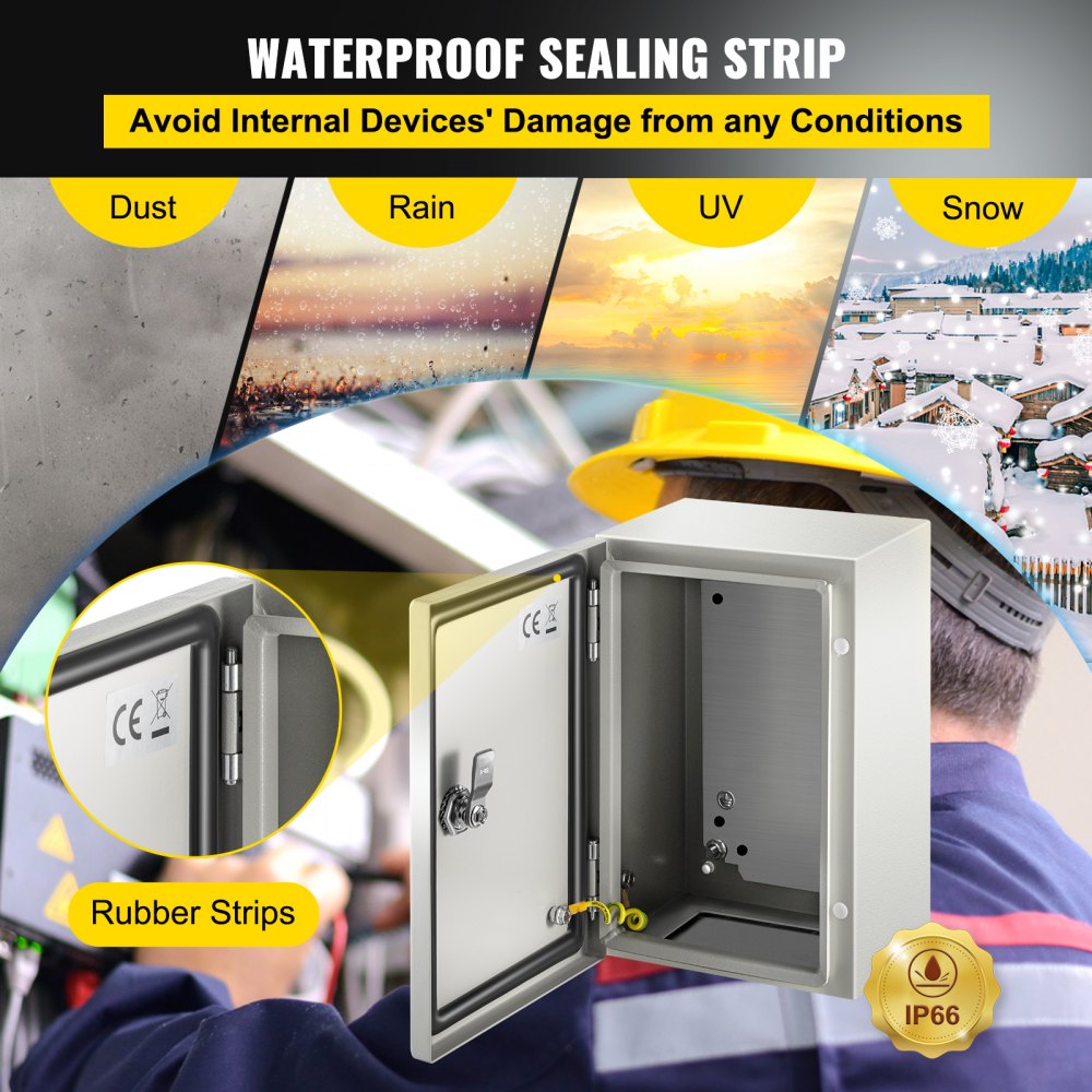 VEVOR Caja NEMA de Acero al Carbono 30 x 20 x 15 cm Caja de Gabinete Eléctrico NEMA 4X IP66 a Prueba de Agua y Polvo Caja de Conexiones Eléctricas para Interiores y Exteriores con Placa de Montaje