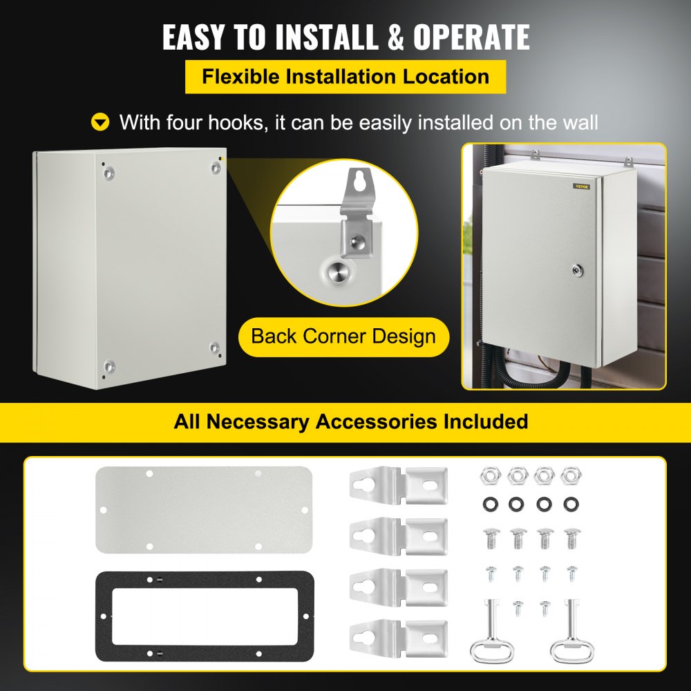 VEVOR Caja Eléctrica de Acero al Carbono 16"x12"x6" IP66 Recubrimiento de Polvo