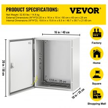 Caja eléctrica de acero del recinto de la caja eléctrica de VEVOR 20x16x10" acero de carbono IP65
