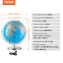 VEVOR Illuminated Globe, 330.2 mm, Educational World Globe with Stable Heavy Metal Base and LED Constellation Night Light, HD Printed Map, Rotatable for Children's Classroom Learning