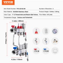 VEVOR Colector de Calefacción por Suelo Radiante 2 Sucursales 290 x 370 x 110 mm