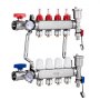 VEVOR 4-branch heat distribution manifold, 1/2-inch PEX pipe manifold, stainless steel PEX manifold for hydronic underfloor heating, heat distribution PEX manifold set with 1/2-inch adapters included