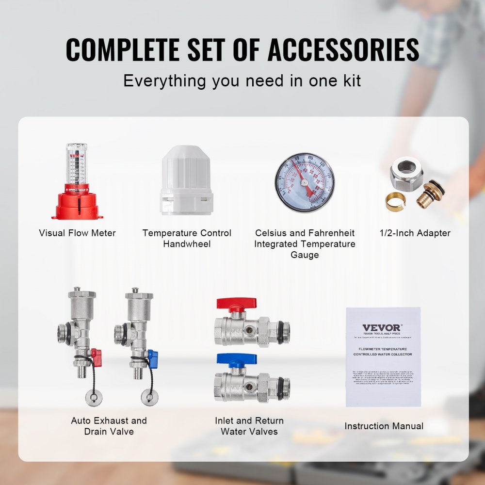 Colector de calor radiante de 7 derivaciones VEVOR, colector de tubería PEX de 1/2", colector PEX de acero inoxidable para calefacción por suelo radiante hidrónico, kit de colector PEX de calor radiante con adaptadores de 1/2" incluidos