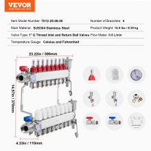 VEVOR Colector de Calefacción por Suelo Radiante 8 Sucursales 590 x 370 x 110 mm