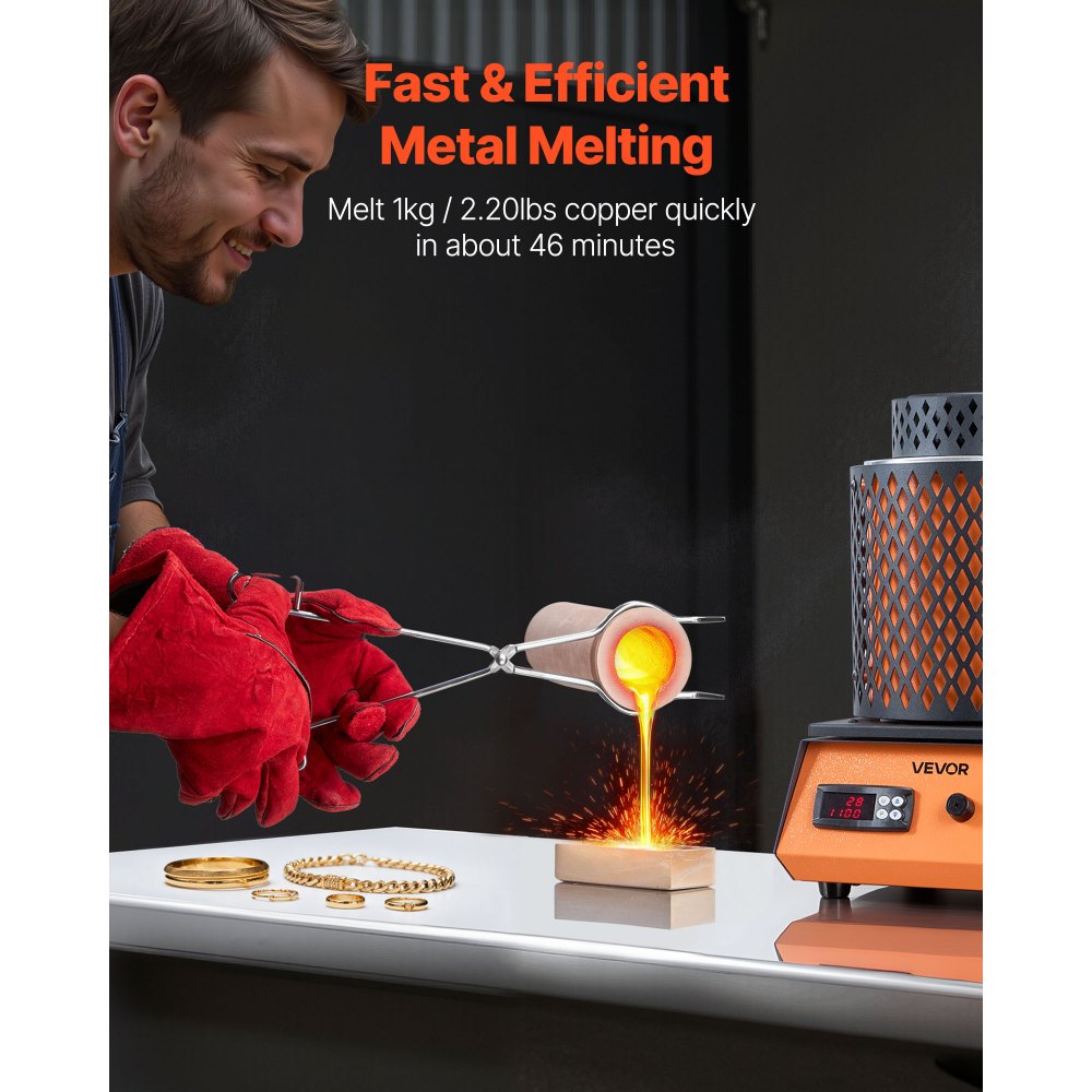 VEVOR Horno de Fusión de Oro Digital, con Crisol Cerámico de 3 kg, 1350 W, máx. 1150 ℃, Kit de Horno de Fusión de Metales para Fabricación de Joyas, Lingotes y Componentes Metálicos, Color Negro
