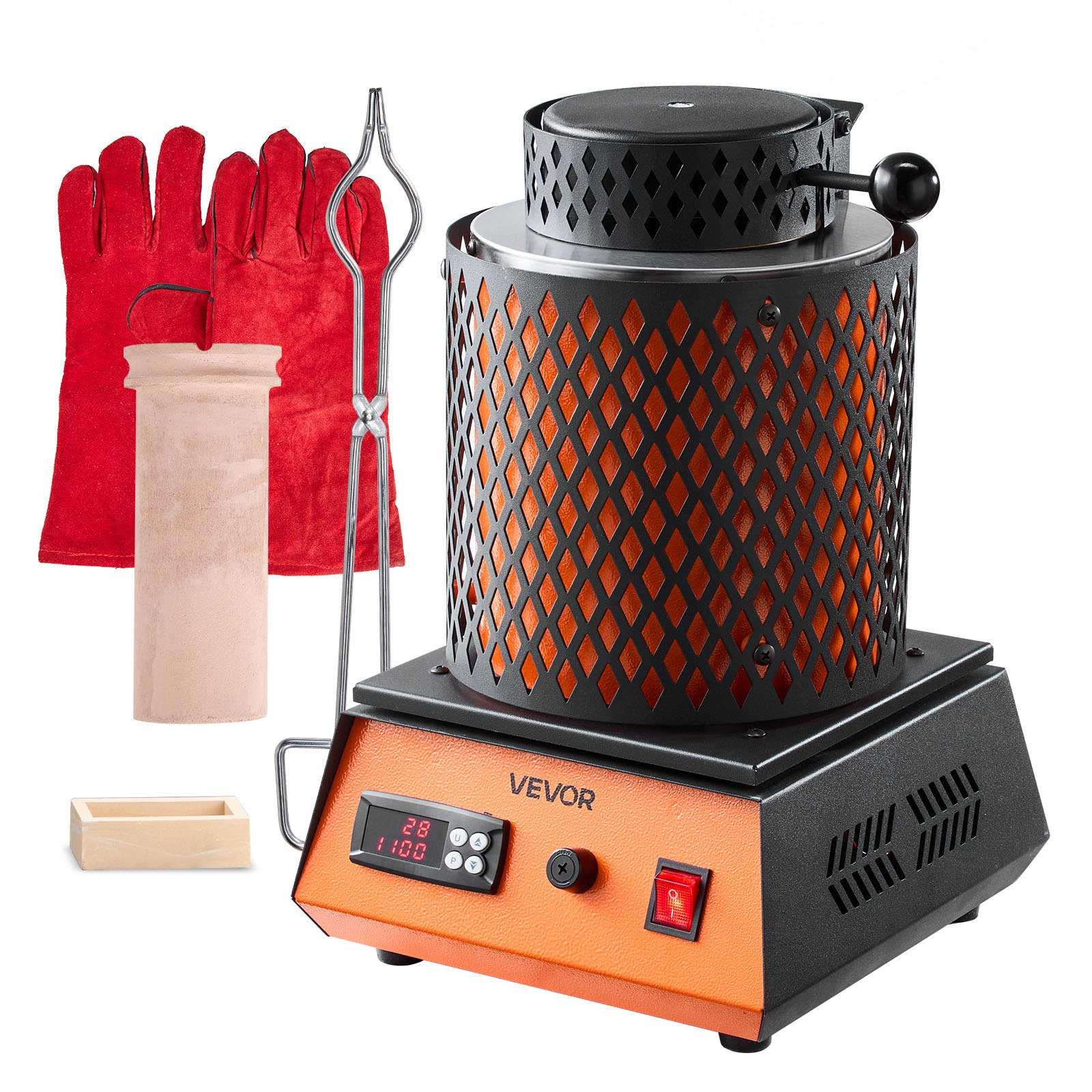 VEVOR Horno de Fusión de Oro Digital, con Crisol Cerámico de 3 kg, 1350 W, máx. 1150 ℃, Kit de Horno de Fusión de Metales para Fabricación de Joyas, Lingotes y Componentes Metálicos, Color Negro