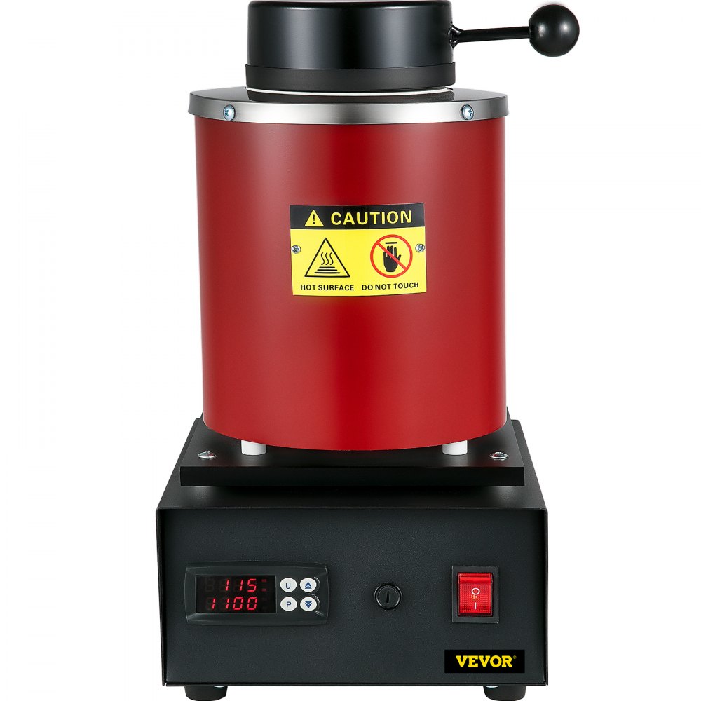 VEVOR Horno de Fusión de Oro, Temperatura Máxima de 1150 ℃, Horno de Fusión Eléctrico Digital con Crisol Cerámico de 3 kg, Matriz de Lingote y Guantes, para Procesar Oro/Plata/Cobre/Aluminio, Rojo