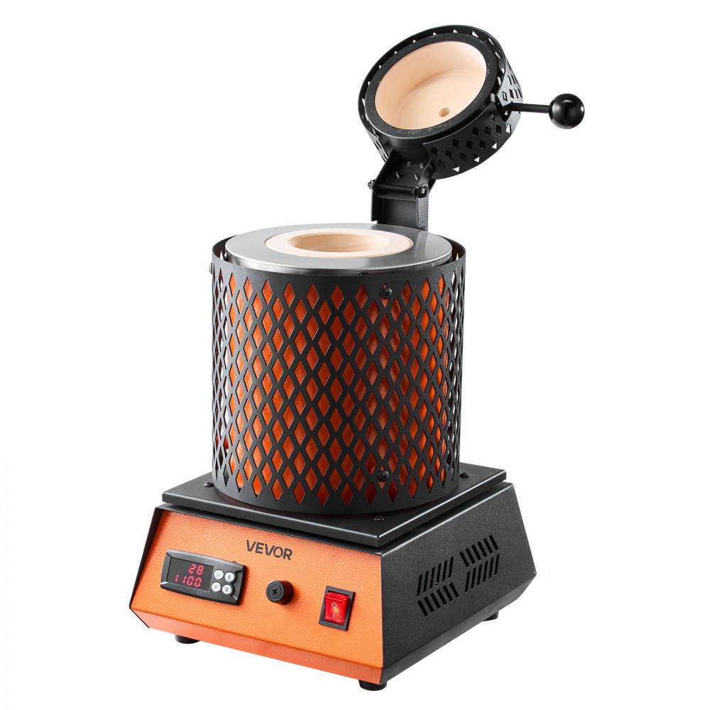 VEVOR Horno de Fusión de Oro Digital, con Crisol Cerámico de 5 kg, 1500 W, máx. 1150 ℃, Kit de Horno de Fusión de Metales para Fabricación de Joyas, Lingotes y Componentes Metálicos, Color Negro
