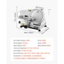 VEVOR Cortadora de Carne Comercial, Cortadora de Alimentos Eléctrica, 180 W con una Cuchilla Premium de 65 Mn, Grosor Ajustable 0-10 mm, para Carne, Verduras, Pan Duro, Queso, 480 x 400 x 410 mm