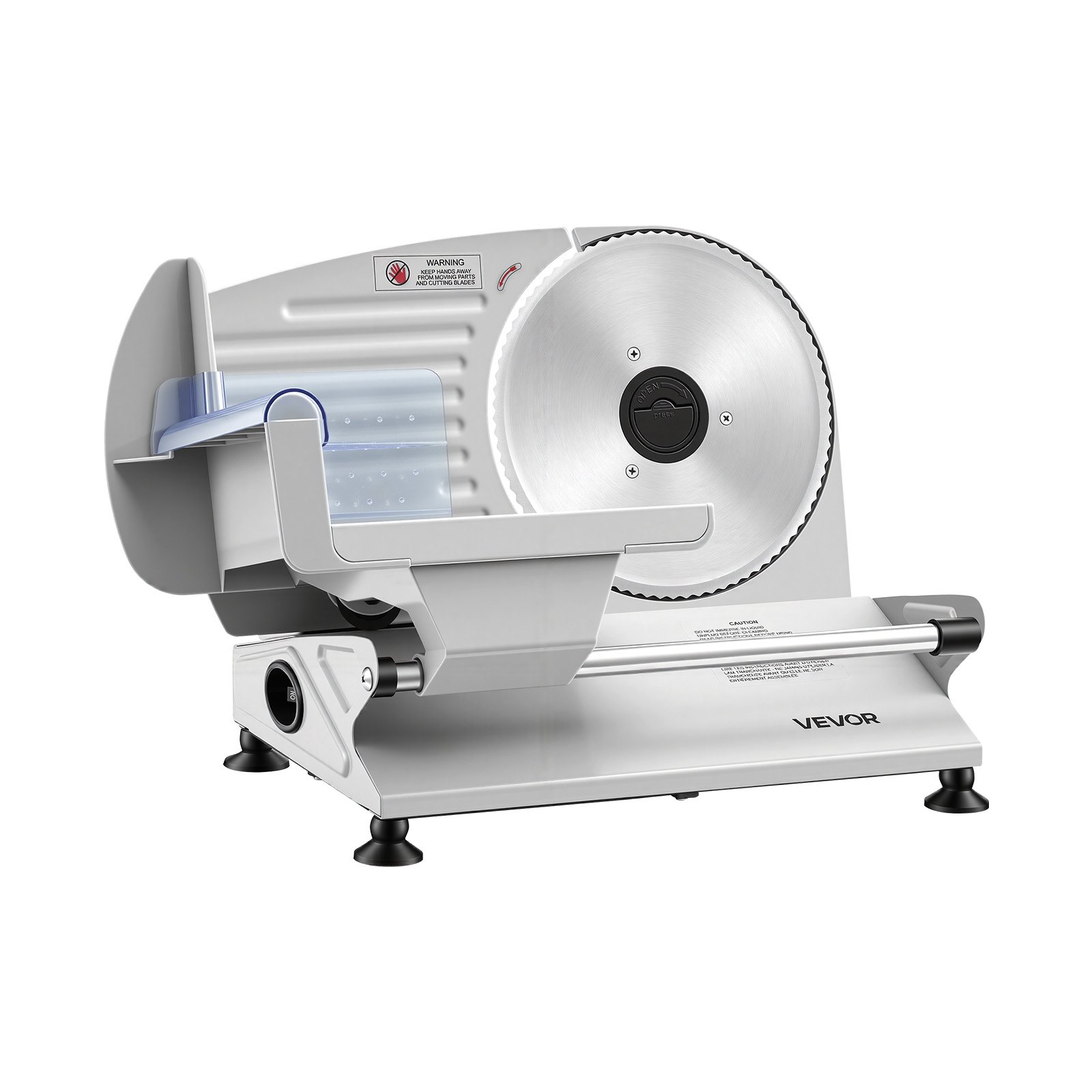 VEVOR Cortafiambres Eléctrico 200 W, Cortadora de Fiambre con 2 Cuchillas SUS420 de 190 mm, Velocidad de Corte de 75 a 100 RPM, Grosor Ajustable de 0 a 15 mm, para Carne Congelada, Jamón, Baguette