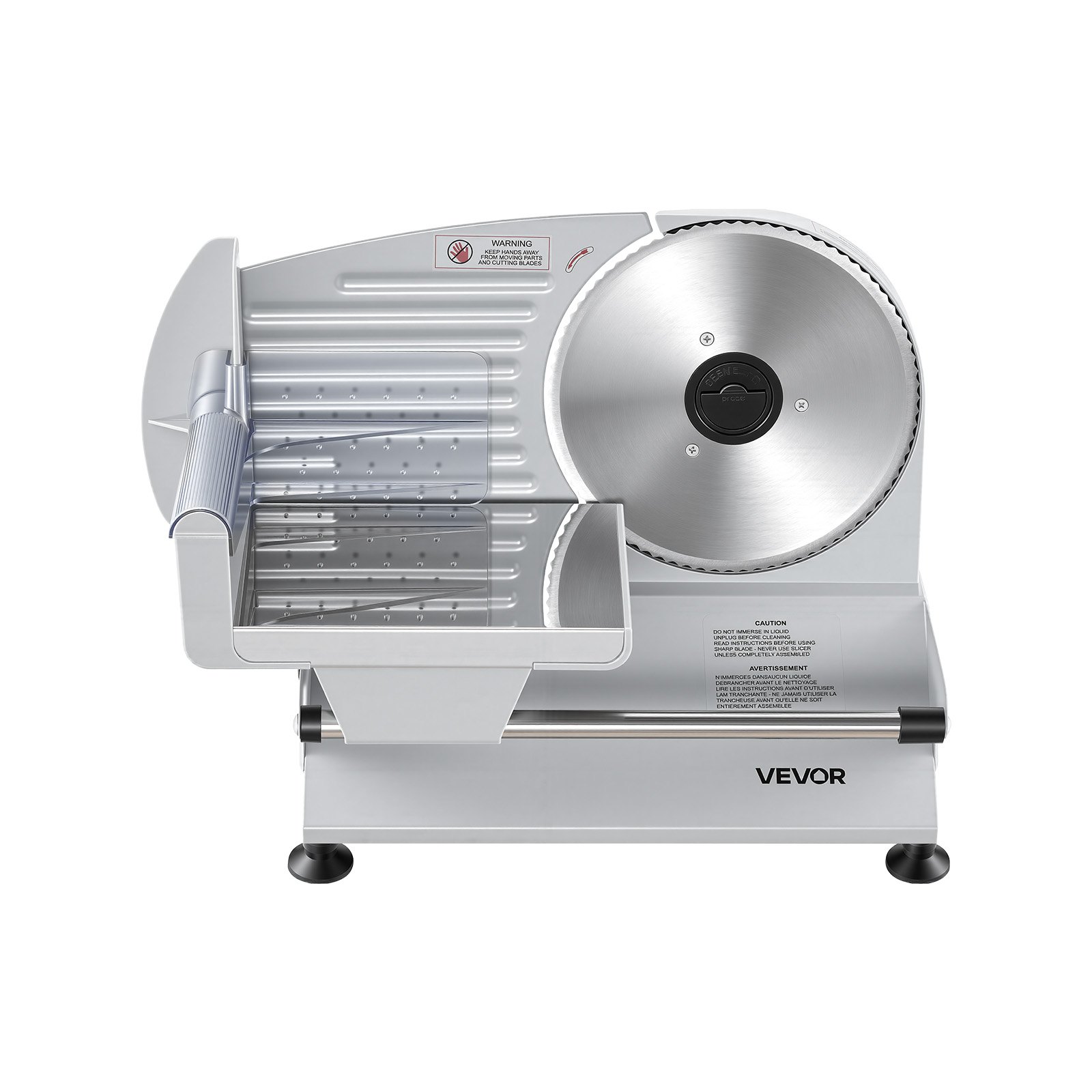 VEVOR Cortafiambres Eléctrico 200 W, Cortadora de Fiambre con 2 Cuchillas SUS420 de 190 mm, Velocidad de Corte de 75 a 100 RPM, Grosor Ajustable de 0 a 15 mm, para Carne Congelada, Jamón, Baguette