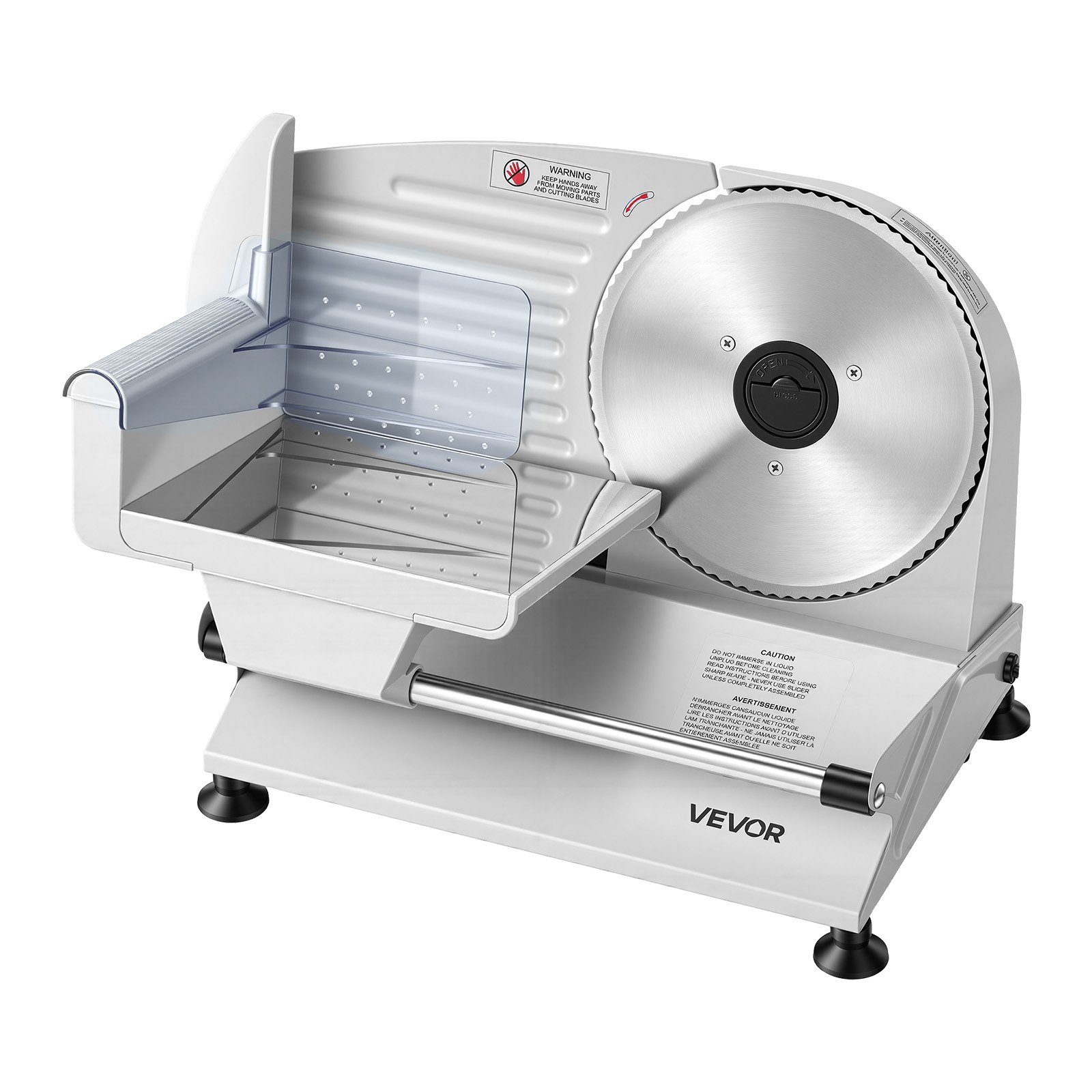 VEVOR Cortafiambres Eléctrico 200 W, Cortadora de Fiambre con 2 Cuchillas SUS420 de 190 mm, Velocidad de Corte de 75 a 100 RPM, Grosor Ajustable de 0 a 15 mm, para Carne Congelada, Jamón, Baguette