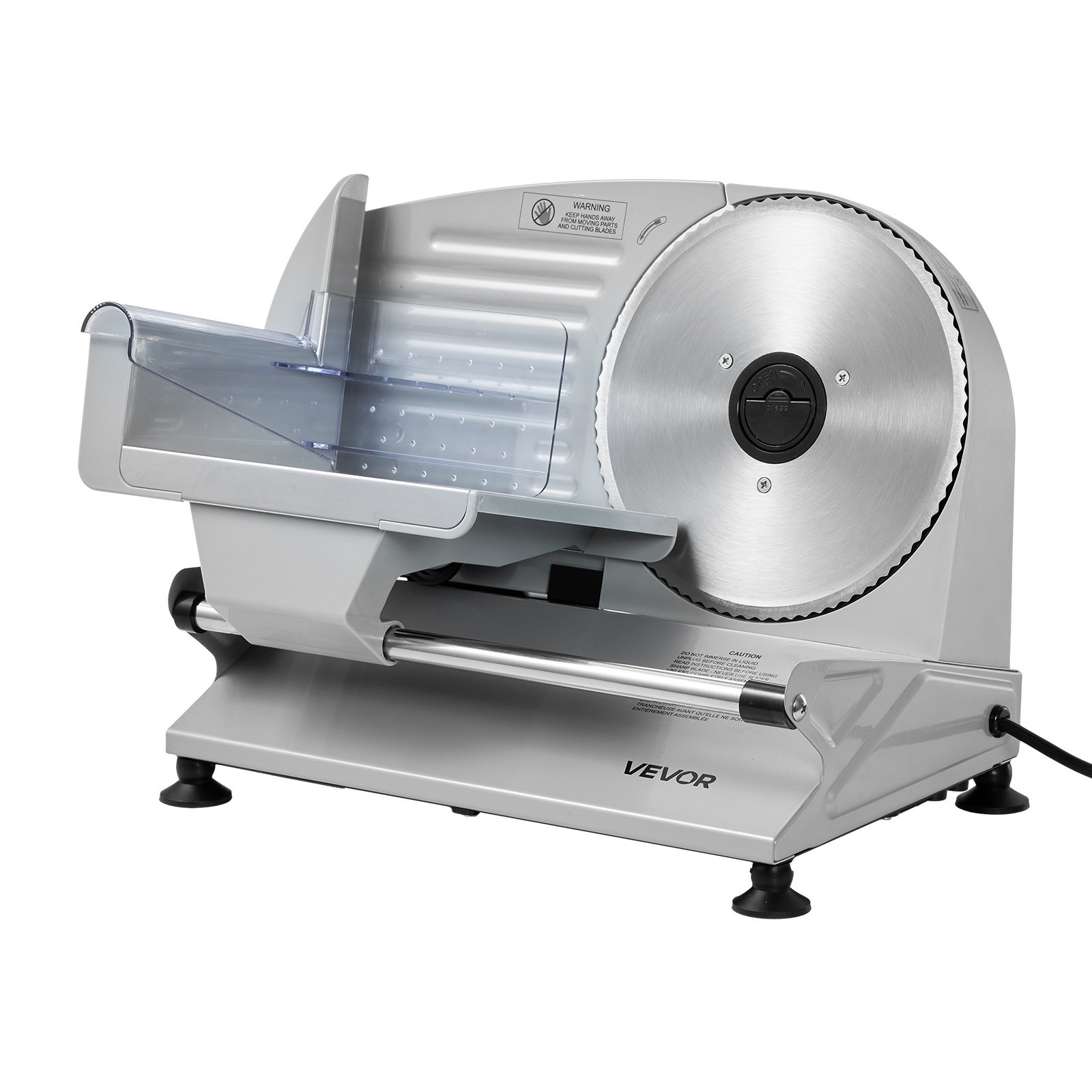 VEVOR Cortafiambres Eléctrico 200 W, Cortadora de Fiambre con 2 Cuchillas SUS420 de 190 mm, Velocidad de Corte de 75 a 100 RPM, Grosor Ajustable de 0 a 15 mm, para Carne Congelada, Jamón, Baguette