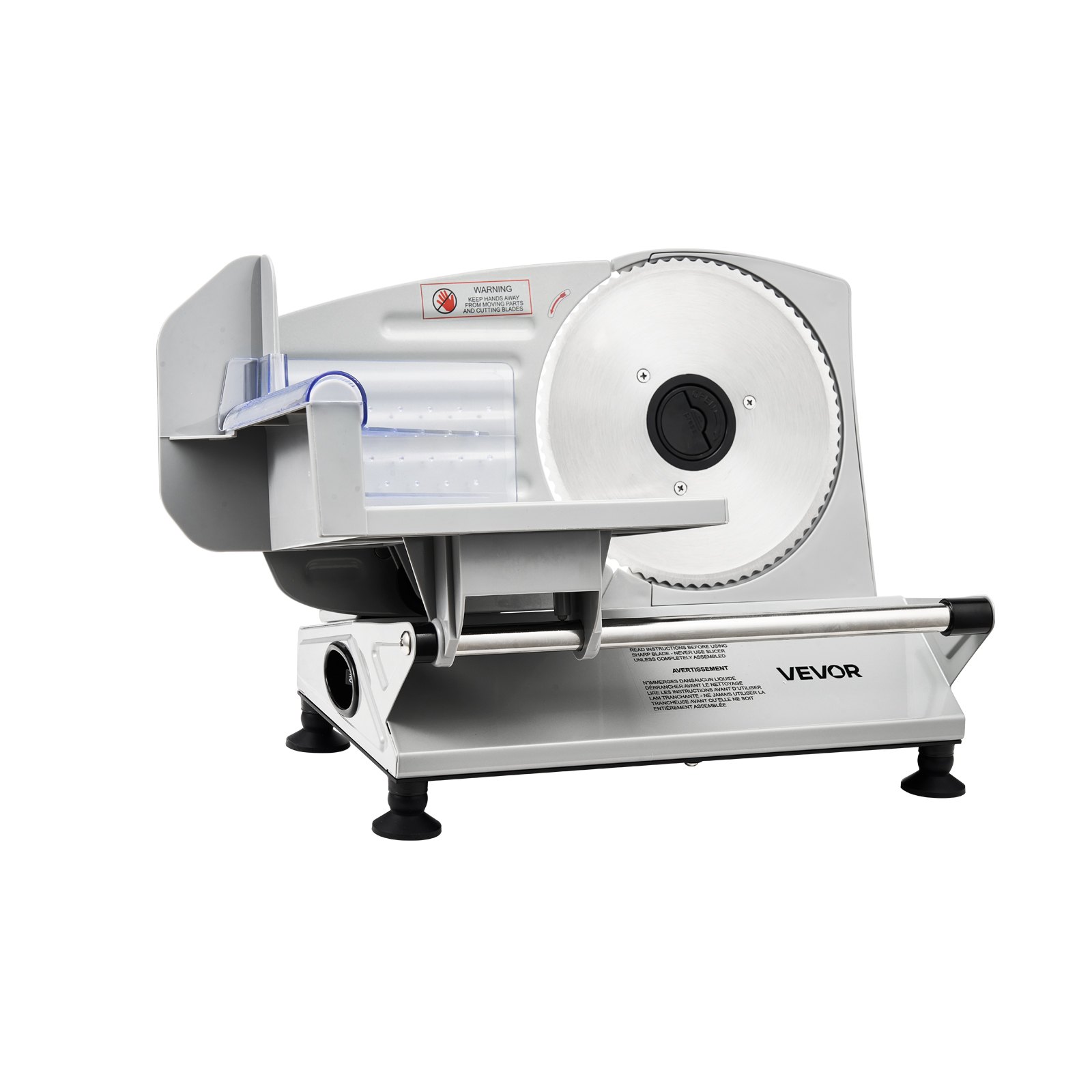 VEVOR Cortafiambres Eléctrico 150 W, Cortadora de Fiambre con Cuchilla Afilada de 170 mm, Velocidad de Corte de 65 a 90 RPM, Grosor Ajustable de 0 a 15 mm, para Carne Congelada, Jamón, Baguette