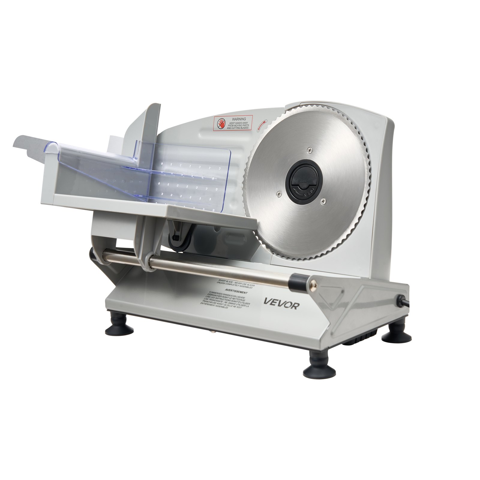 VEVOR Cortafiambres Eléctrico 150 W, Cortadora de Fiambre con Cuchilla Afilada de 170 mm, Velocidad de Corte de 65 a 90 RPM, Grosor Ajustable de 0 a 15 mm, para Carne Congelada, Jamón, Baguette