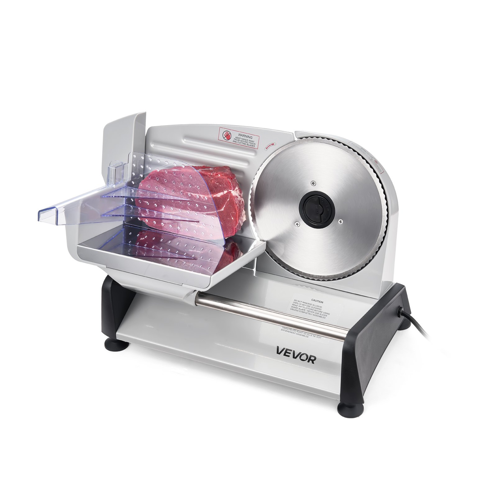 VEVOR Cortafiambres Eléctrico 200 W, Cortadora de Fiambre con Cuchilla Afilada de 190 mm, Velocidad de Corte de 70 a 100 RPM, Grosor Ajustable de 0 a 15 mm, para Carne Congelada, Jamón, Baguette
