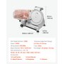 VEVOR Cortafiambres Eléctrico Comercial 320 W, Cortadora de Fiambre con Cuchilla Afilada de 250 mm, Velocidad de Corte de 450 RPM, Grosor Ajustable de 0 a 10 mm, para Carne Congelada, Jamón, Baguette