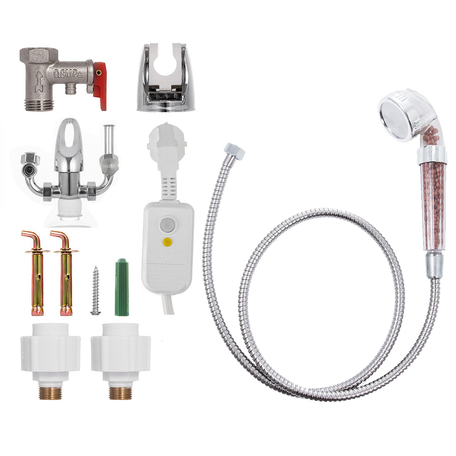 VEVOR Calentador de Agua Eléctrico 2 kW Calentador de Agua Calentador de Agua Instantáneo Eléctrico 45 L Rango de Ajuste de Temperatura 30 - 75 ℃ Presión de Agua de 0,7 MPA para Montado en Pared