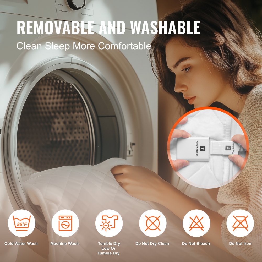 VEVOR Funda de Colchón Eléctrica para Cama de Matrimonio, con 4 Niveles de Temperatura, Temporizador de 12 Horas, Apagado Automático de 8 Horas, para Colchón de Tela Cepillada, 1950 x 1650 mm