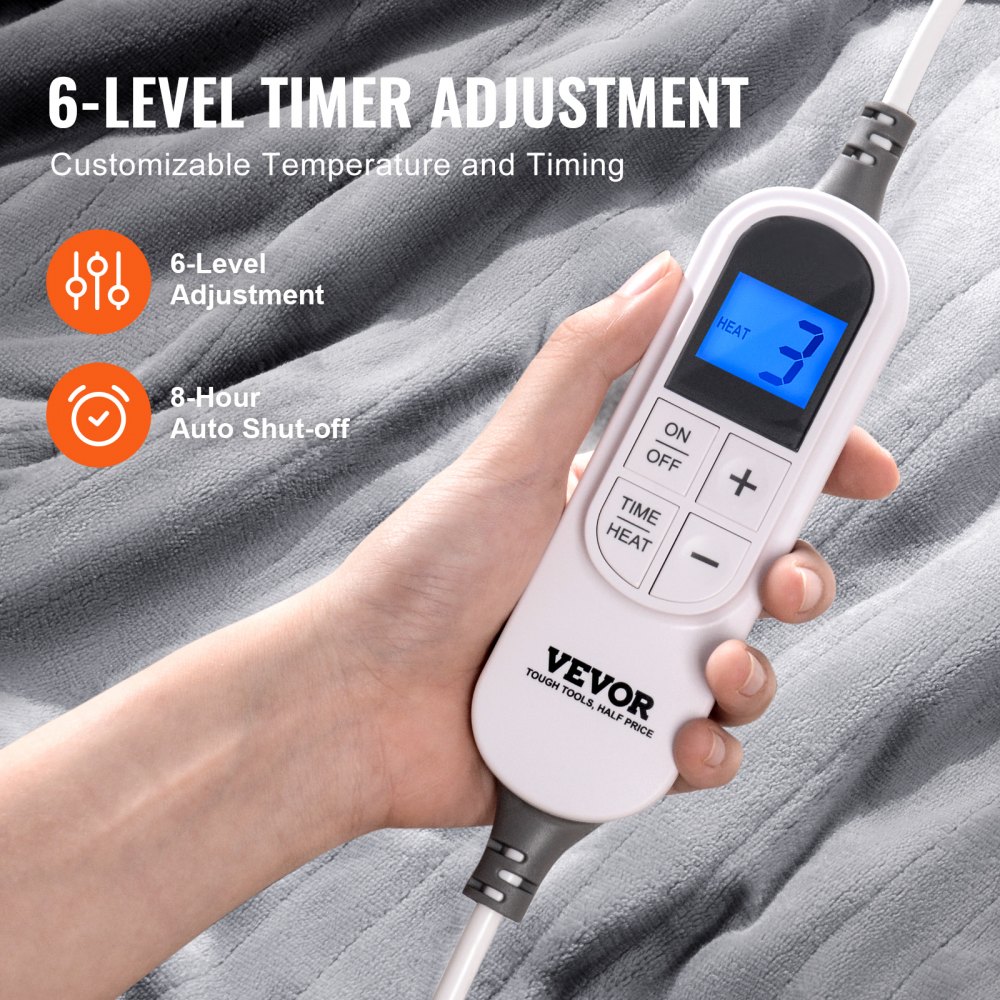 VEVOR Manta Eléctrica Calefactora de Franela Suave de Lana de Cordero, con 9 Niveles de Temperatura y 6 Niveles de Calor, Manta Cálida para Regalo de Cumpleaños, Abuela(Gris), 150 W, 1800 x 2000 mm