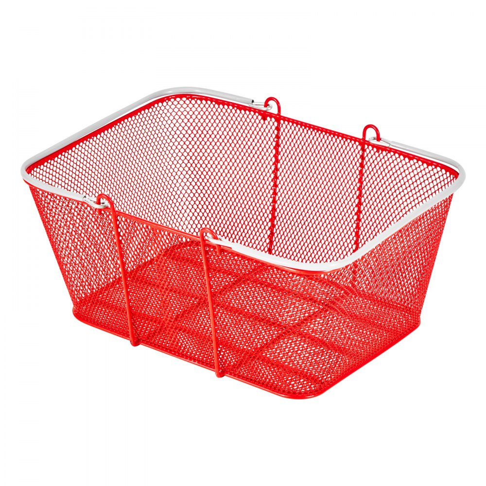 VEVOR Cestas de Compra con Asas 12 Piezas 42 x 32 x 19 cm, Apilables, de Metal, Estructura de Malla Densa, Capacidad de hasta 20 kg, para Supermercados, Tiendas, Librerías, Uso Doméstico, Rojo